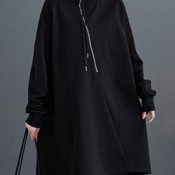 Asymmetric Split-Joint Zipper A-Line Long Sleeves Mock Neck Sweatershirt Mini Dresses