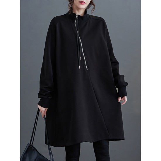 Asymmetric Split-Joint Zipper A-Line Long Sleeves Mock Neck Sweatershirt Mini Dresses Asymmetric Split-Joint Zipper A-Line Long Sleeves Mock Neck Sweatershirt Mini Dresses