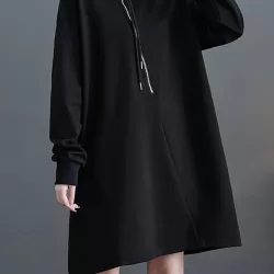 Asymmetric Split-Joint Zipper A-Line Long Sleeves Mock Neck Sweatershirt Mini Dresses