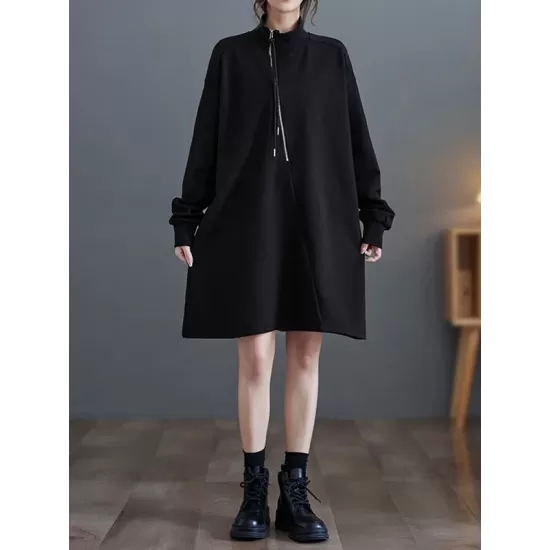 Asymmetric Split-Joint Zipper A-Line Long Sleeves Mock Neck Sweatershirt Mini Dresses Asymmetric Split-Joint Zipper A-Line Long Sleeves Mock Neck Sweatershirt Mini Dresses