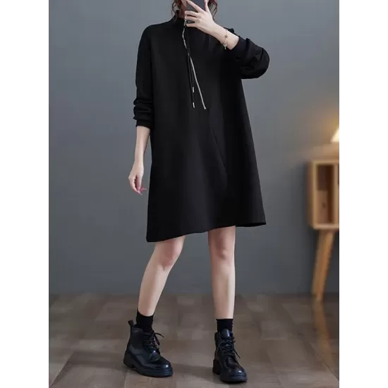 Asymmetric Split-Joint Zipper A-Line Long Sleeves Mock Neck Sweatershirt Mini Dresses Asymmetric Split-Joint Zipper A-Line Long Sleeves Mock Neck Sweatershirt Mini Dresses
