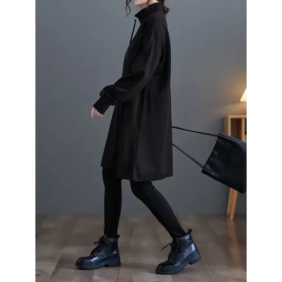 Asymmetric Split-Joint Zipper A-Line Long Sleeves Mock Neck Sweatershirt Mini Dresses Asymmetric Split-Joint Zipper A-Line Long Sleeves Mock Neck Sweatershirt Mini Dresses