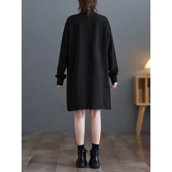 Asymmetric Split-Joint Zipper A-Line Long Sleeves Mock Neck Sweatershirt Mini Dresses Asymmetric Split-Joint Zipper A-Line Long Sleeves Mock Neck Sweatershirt Mini Dresses