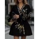 Embroidered Tied Waist Loose Puff Sleeves V-Neck Mini Dresses Embroidered Tied Waist Loose Puff Sleeves V-Neck Mini Dresses