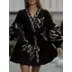 Embroidered Tied Waist Loose Puff Sleeves V-Neck Mini Dresses Embroidered Tied Waist Loose Puff Sleeves V-Neck Mini Dresses