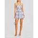 Buttoned Elasticity Hollow Printed High Waisted Loose Spaghetti-Neck Mini Dresses Buttoned Elasticity Hollow Printed High Waisted Loose Spaghetti-Neck Mini Dresses