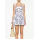Buttoned Elasticity Hollow Printed High Waisted Loose Spaghetti-Neck Mini Dresses Buttoned Elasticity Hollow Printed High Waisted Loose Spaghetti-Neck Mini Dresses