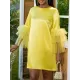 Shiny Solid Color Split-Joint Tulle Half Sleeves Loose Round-Neck Mini Dresses Shiny Solid Color Split-Joint Tulle Half Sleeves Loose Round-Neck Mini Dresses