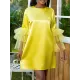 Shiny Solid Color Split-Joint Tulle Half Sleeves Loose Round-Neck Mini Dresses Shiny Solid Color Split-Joint Tulle Half Sleeves Loose Round-Neck Mini Dresses