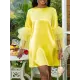 Shiny Solid Color Split-Joint Tulle Half Sleeves Loose Round-Neck Mini Dresses Shiny Solid Color Split-Joint Tulle Half Sleeves Loose Round-Neck Mini Dresses