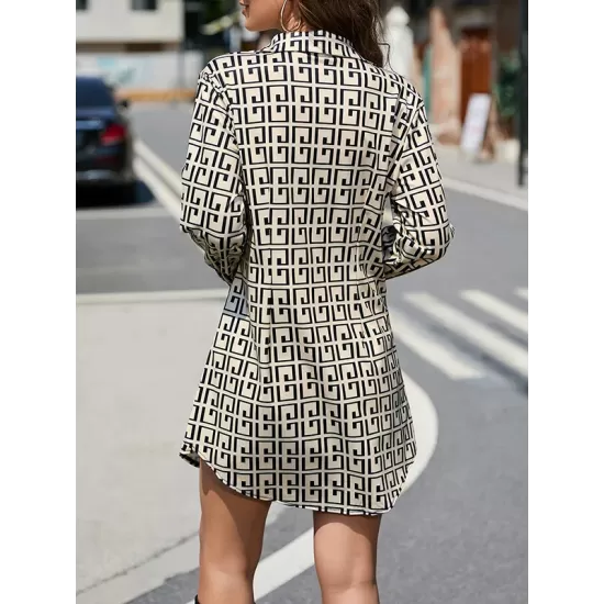 Buttoned Contrast Color Printed Long Sleeves Lapel Mini Dresses Buttoned Contrast Color Printed Long Sleeves Lapel Mini Dresses