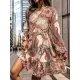 Buttoned Flower Print Split-Joint Long Sleeves Loose V-neck Mini Dresses Buttoned Flower Print Split-Joint Long Sleeves Loose V-neck Mini Dresses