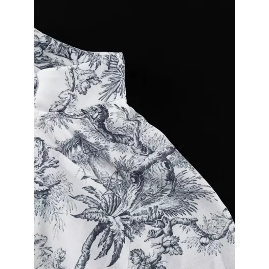 Pleated Printed Split-Joint Tied Waist Loose Puff Sleeves Stand Collar Mini Dresses Pleated Printed Split-Joint Tied Waist Loose Puff Sleeves Stand Collar Mini Dresses