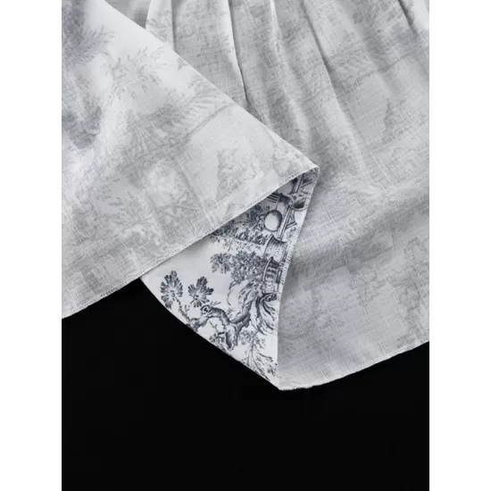 Pleated Printed Split-Joint Tied Waist Loose Puff Sleeves Stand Collar Mini Dresses Pleated Printed Split-Joint Tied Waist Loose Puff Sleeves Stand Collar Mini Dresses