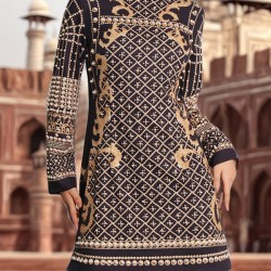 Beaded Long Sleeves High Neck Mini Dresses