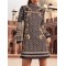 Beaded Long Sleeves High Neck Mini Dresses