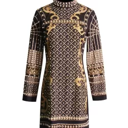 Beaded Long Sleeves High Neck Mini Dresses