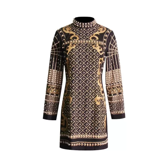 Beaded Long Sleeves High Neck Mini Dresses Beaded Long Sleeves High Neck Mini Dresses