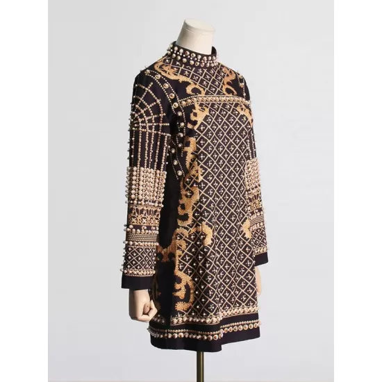 Beaded Long Sleeves High Neck Mini Dresses Beaded Long Sleeves High Neck Mini Dresses