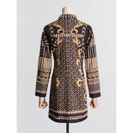 Beaded Long Sleeves High Neck Mini Dresses Beaded Long Sleeves High Neck Mini Dresses