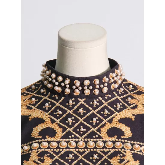Beaded Long Sleeves High Neck Mini Dresses Beaded Long Sleeves High Neck Mini Dresses