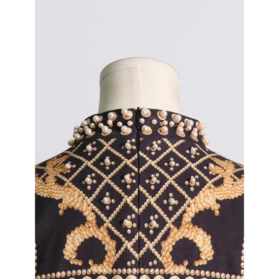 Beaded Long Sleeves High Neck Mini Dresses Beaded Long Sleeves High Neck Mini Dresses