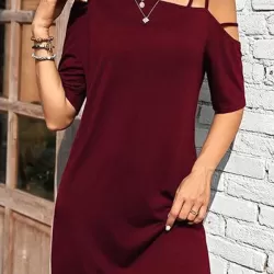 Asymmetric Solid Color Loose Short Sleeves One-shoulder Mini Dresses