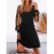 Mesh Split-Joint A-line Long Sleeves U-neck Mini Dresses