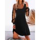 Mesh Split-Joint A-line Long Sleeves U-neck Mini Dresses Mesh Split-Joint A-line Long Sleeves U-neck Mini Dresses