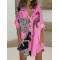 Long Sleeves Loose Animal Printed Buttoned Leopard Lapel Mini Dresses Shirt Dress
