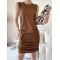 Drawstring Solid Color Loose Sleeveless Round-Neck Mini Dresses