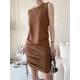 Drawstring Solid Color Loose Sleeveless Round-Neck Mini Dresses Drawstring Solid Color Loose Sleeveless Round-Neck Mini Dresses