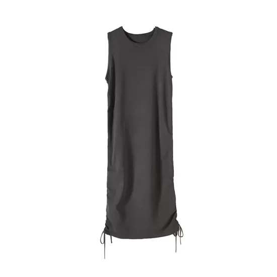 Drawstring Solid Color Loose Sleeveless Round-Neck Mini Dresses Drawstring Solid Color Loose Sleeveless Round-Neck Mini Dresses