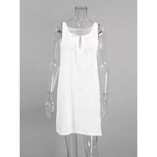 Solid Color Split-side Tied Loose Sleeveless V-neck Mini Dresses Solid Color Split-side Tied Loose Sleeveless V-neck Mini Dresses