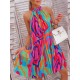 Loose Plus Size Pleated Printed Halter-Neck Mini Dresses Short Dresses Loose Plus Size Pleated Printed Halter-Neck Mini Dresses Short Dresses