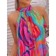 Loose Plus Size Pleated Printed Halter-Neck Mini Dresses Short Dresses Loose Plus Size Pleated Printed Halter-Neck Mini Dresses Short Dresses