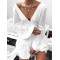 Backless Elasticity Pleated Solid Color Split-Joint A-Line Long Sleeves Deep V-Neck Mini Dresses