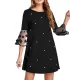 Mesh Polka-Dot Split-Joint Three-Dimensional Flower A-line Loose Round-neck Mini Dresses Mesh Polka-Dot Split-Joint Three-Dimensional Flower A-line Loose Round-neck Mini Dresses