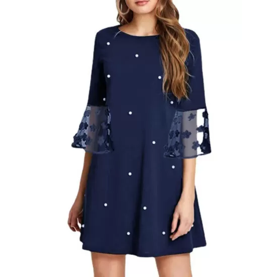 Mesh Polka-Dot Split-Joint Three-Dimensional Flower A-line Loose Round-neck Mini Dresses Mesh Polka-Dot Split-Joint Three-Dimensional Flower A-line Loose Round-neck Mini Dresses