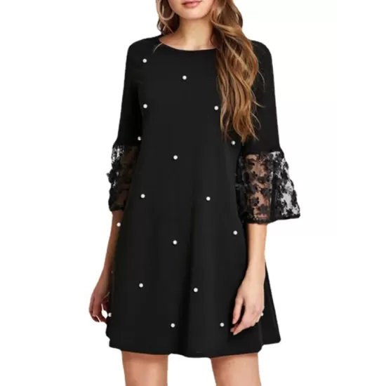 Mesh Polka-Dot Split-Joint Three-Dimensional Flower A-line Loose Round-neck Mini Dresses Mesh Polka-Dot Split-Joint Three-Dimensional Flower A-line Loose Round-neck Mini Dresses