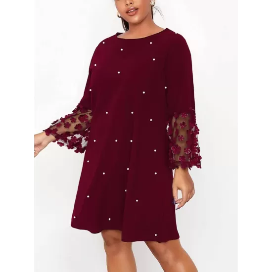 Mesh Polka-Dot Split-Joint Three-Dimensional Flower A-line Loose Round-neck Mini Dresses Mesh Polka-Dot Split-Joint Three-Dimensional Flower A-line Loose Round-neck Mini Dresses