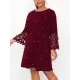 Mesh Polka-Dot Split-Joint Three-Dimensional Flower A-line Loose Round-neck Mini Dresses Mesh Polka-Dot Split-Joint Three-Dimensional Flower A-line Loose Round-neck Mini Dresses