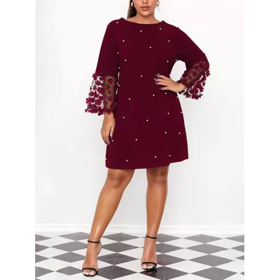 Mesh Polka-Dot Split-Joint Three-Dimensional Flower A-line Loose Round-neck Mini Dresses Mesh Polka-Dot Split-Joint Three-Dimensional Flower A-line Loose Round-neck Mini Dresses
