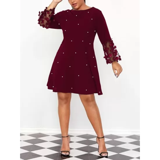 Mesh Polka-Dot Split-Joint Three-Dimensional Flower A-line Loose Round-neck Mini Dresses Mesh Polka-Dot Split-Joint Three-Dimensional Flower A-line Loose Round-neck Mini Dresses