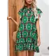 Hollow Pleated Printed Split-Joint Tied A-Line High Waisted Round-Neck Mini Dresses Hollow Pleated Printed Split-Joint Tied A-Line High Waisted Round-Neck Mini Dresses