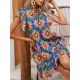 Hollow Pleated Printed Split-Joint Tied A-Line High Waisted Round-Neck Mini Dresses Hollow Pleated Printed Split-Joint Tied A-Line High Waisted Round-Neck Mini Dresses