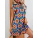 Hollow Pleated Printed Split-Joint Tied A-Line High Waisted Round-Neck Mini Dresses Hollow Pleated Printed Split-Joint Tied A-Line High Waisted Round-Neck Mini Dresses