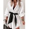 Elasticity Tied Waist Long Sleeves Loose Lapel Shirt Dress Mini Dresses