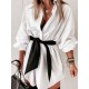 Elasticity Tied Waist Long Sleeves Loose Lapel Shirt Dress Mini Dresses Elasticity Tied Waist Long Sleeves Loose Lapel Shirt Dress Mini Dresses