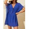 Drawstring See-Through Solid Color Tasseled Batwing Sleeves Loose V-Neck Mini Dresses Beach Cover-Up